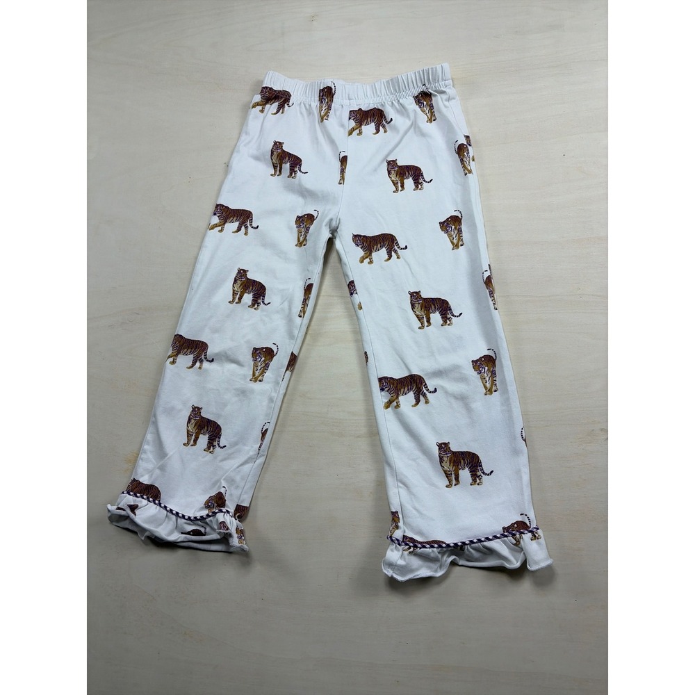 Little Louanne Girls Tiger Print Ruffle Hem Pajama Pants White Purple 3T